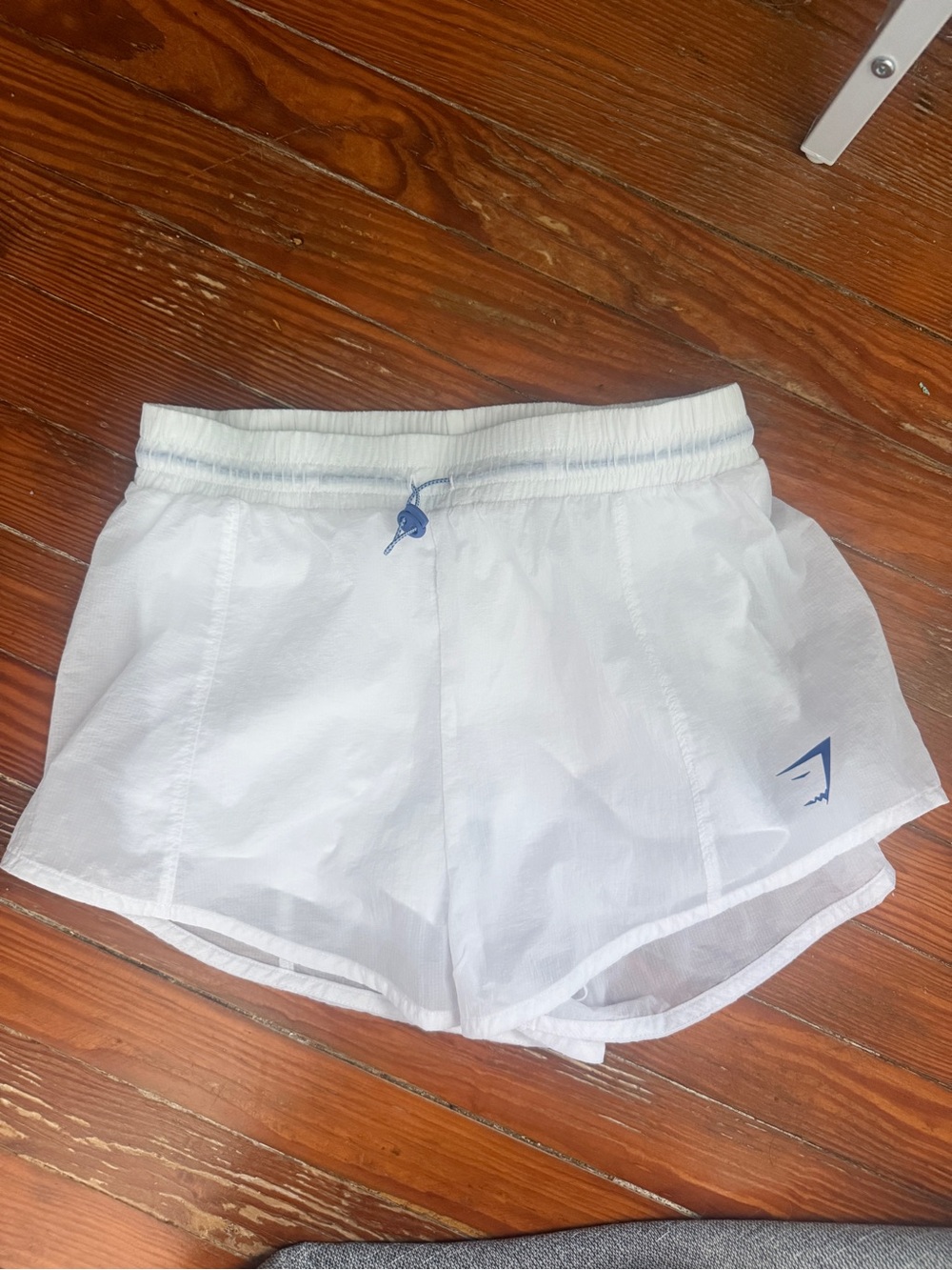 Gymshark White Women's Athletic Shorts with Blue Trim